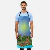 サボテンと多肉植物のパターン エプロン (着用した状態)