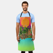 サボテンと多肉植物のパターン エプロン (着用した状態)