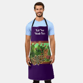 サボテンと多肉植物のパターン エプロン (着用した状態)