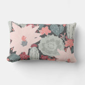 サボテンと多肉植物のピンクの緑のパターン ランバークッション (正面)