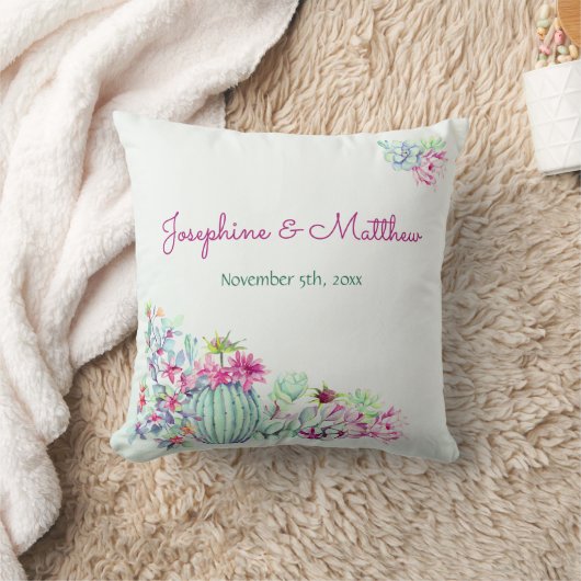 サボテンと多肉植物の水の結婚色の クッション (ブランケット)