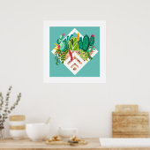 サボテンと多肉植物ガーデンジオメトリックテラリウム ポスター (キッチン)