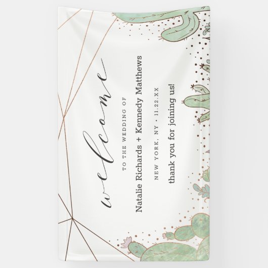 サボテンと多肉植物テラリウム結婚の歓迎 横断幕 (縦)