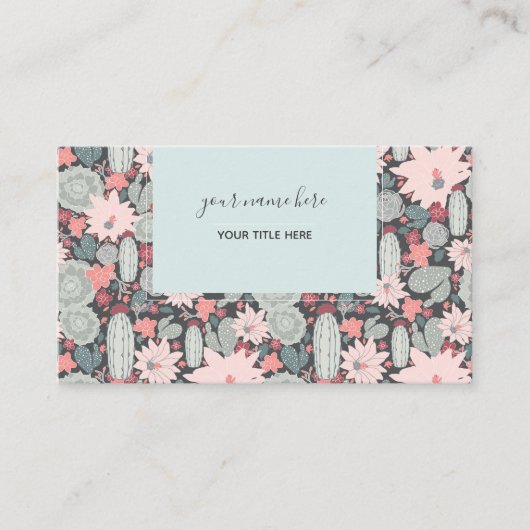 サボテンと多肉植物ピンクのミント模様 名刺 (正面)