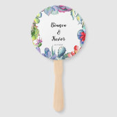 サボテンと多肉水彩結婚式プログラム ハンドファン (正面)