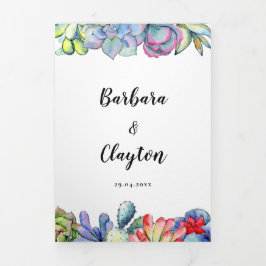 サボテンと多肉質の水の色すべて結婚の 三つ折り招待状