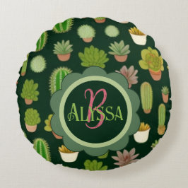 サボテンと多肉質ワンダーランド:カスタマイズ名前 ラウンドクッション