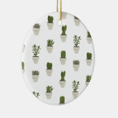 サボテンと多肉質 – 白 セラミックオーナメント (右)