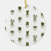 サボテンと多肉質 – 白 セラミックオーナメント (正面)