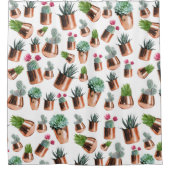 サボテンと多肉類のバラ金ゴールドポット シャワーカーテン (正面)