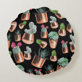 サボテンと多肉類のバラ金ゴールドポット ラウンドクッション (裏面)