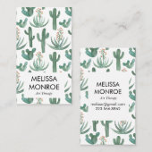 サボテンと多肉類図解入りの、写真付きの砂漠の水色 名刺 (正面/裏面)