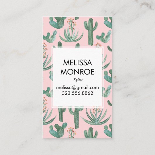 サボテンと多肉類図解入りの、写真付きの砂漠の水色 名刺 (裏面)