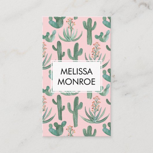 サボテンと多肉類図解入りの、写真付きの砂漠の水色 名刺 (正面)