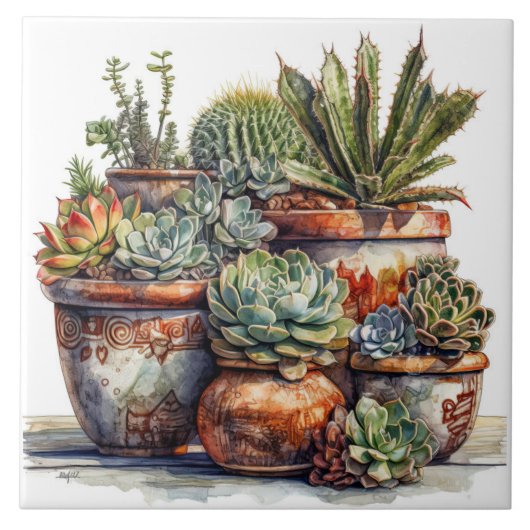 サボテンと多肉類 タイル (正面)