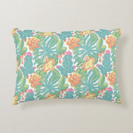 サボテンと植物 デザート ボタニカル グリーン オレンジ ピンク アクセントクッション