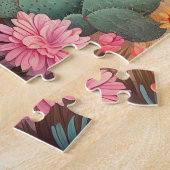 サボテンと花を持つ砂漠の風景 ジグソーパズル (側面)