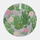 サボテンと花、水の色のシームレス絵を描な。 ガラスオーナメント (裏面)