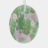 サボテンと花、水の色のシームレス絵を描な。 ガラスオーナメント (正面右)