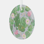 サボテンと花、水の色のシームレス絵を描な。 ガラスオーナメント (正面左)