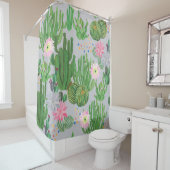サボテンと花、水の色のシームレス絵を描な。 シャワーカーテン (インサイチュ)