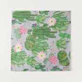 サボテンと花、水の色のシームレス絵を描な。 タペストリー (正面(横))