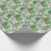 サボテンと花、水の色のシームレス絵を描な。 ラッピングペーパー (角)