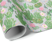 サボテンと花、水の色のシームレス絵を描な。 ラッピングペーパー (ロールコーナー)