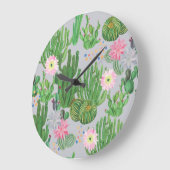 サボテンと花、水の色のシームレス絵を描な。 ラージ壁時計 (傾斜)