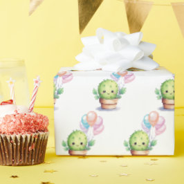 サボテンと誕生日バルーンブーケ ラッピングペーパー