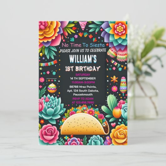 サボテンのかわいいウノタコ最初のフィエスタ1st誕生日 招待状 (スタンド正面)