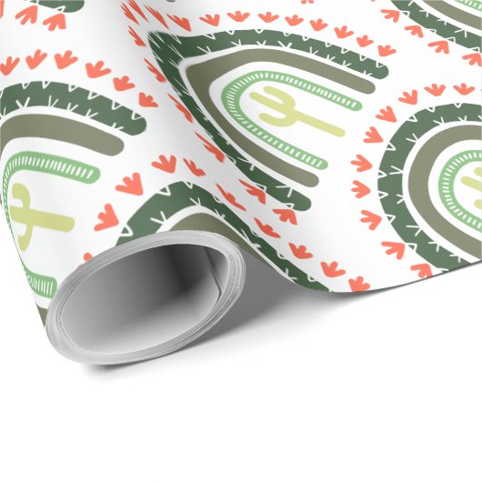 サボテンのアーティザンレインボーオレンジグリーンモダンデザート ラッピングペーパー (ロールコーナー)