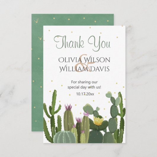 サボテンのエレガントな結婚式 サンキューカード (正面/裏面)