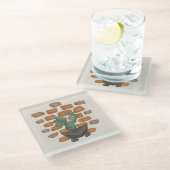 サボテンのオアシス：レンガの壁のデコインスパイアー自然 ガラスコースター (アングル)