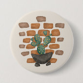 サボテンのオアシス:レンガの壁のデコインスパイアー自然 缶バッジ (正面)