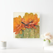 サボテンのオレンジの花 スクエア壁時計 (ホーム)