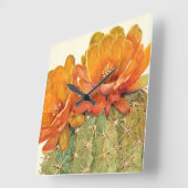 サボテンのオレンジの花 スクエア壁時計 (傾斜)