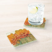 サボテンのオレンジ色の花 ガラスコースター