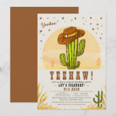 サボテンのカウボーイ ハット ウェスタン バースデー パーティー 招待状 (正面/裏面)