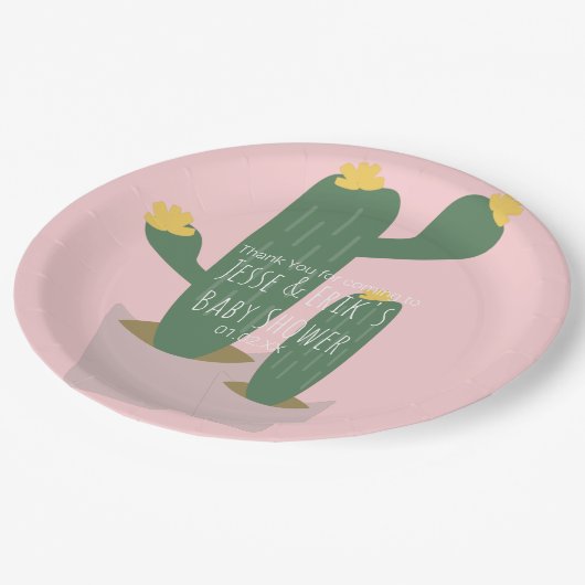 サボテンのカップケーキピンクの赤ちゃんシャワーありがとう ペーパープレート (アングル)