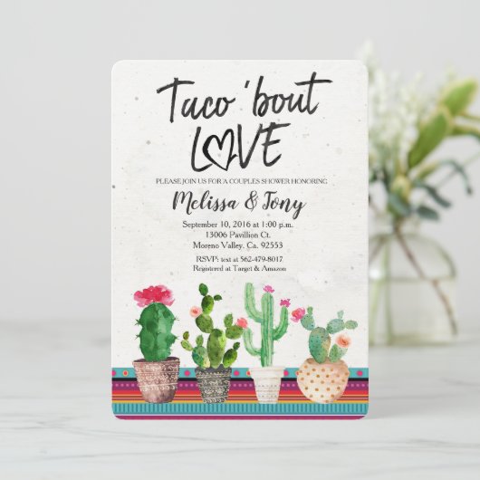 サボテンのカップルのシャワーの招待状のタコスの一続き愛 招待状 (スタンド正面)
