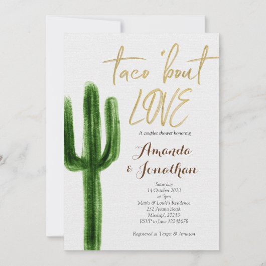 サボテンのカップルのシャワーの招待状のSucculent 招待状 (正面)