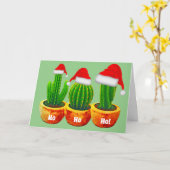 サボテンのクリスマスグリーティングカード Ho Ho Ho カード (黄色い花)