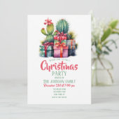 サボテンのクリスマスツリーの水色 招待状 (スタンド正面)