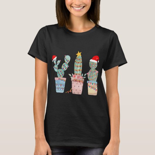 サボテンのクリスマスツリーライトサボテン愛好家の手dr tシャツ (正面)