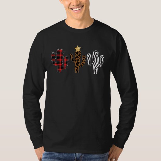 サボテンのクリスマスツリー ヒョウ柄デザイン Tシャツ (正面)