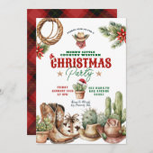 サボテンのクリスマスプレッドウェスタンのクリスマスパーティー 招待状 (正面/裏面)