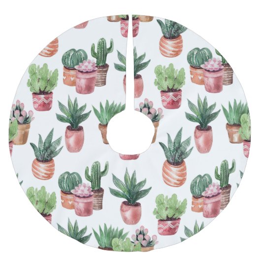 サボテンのコレクションポット、水色。 ブラッシュドポリエステルツリースカート (正面)