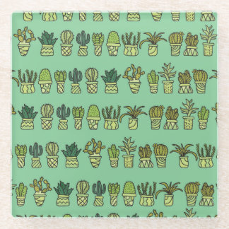 サボテンのコレクション：手書きドードルセット。 ガラスコースター