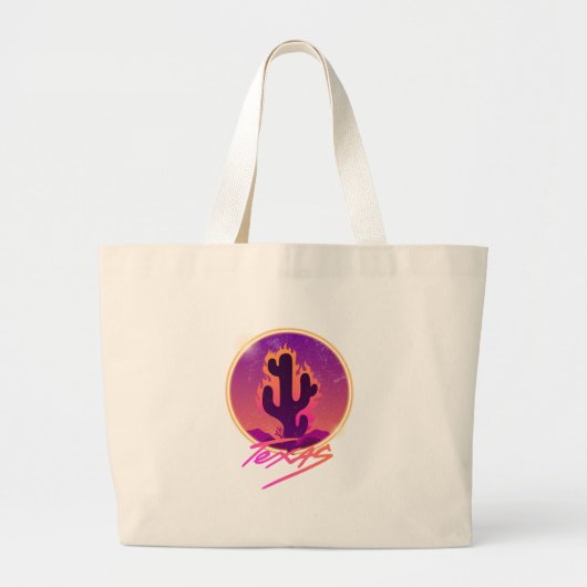 サボテンのサンセットネオン ラージトートバッグ (正面)